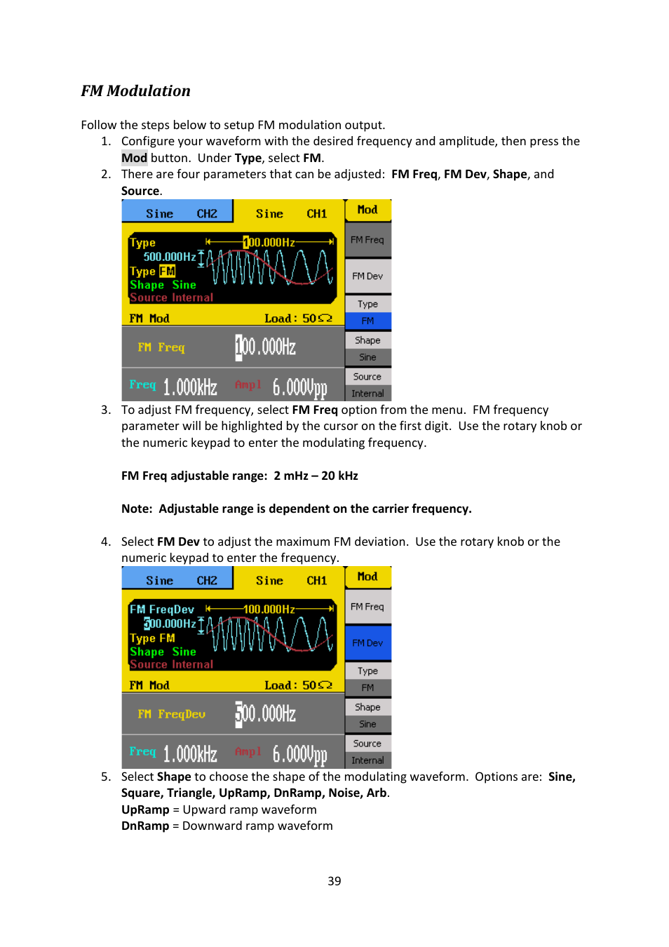 Fm modulation | B&K Precision 4052-4055 - Manual User Manual | Page 39 / 78