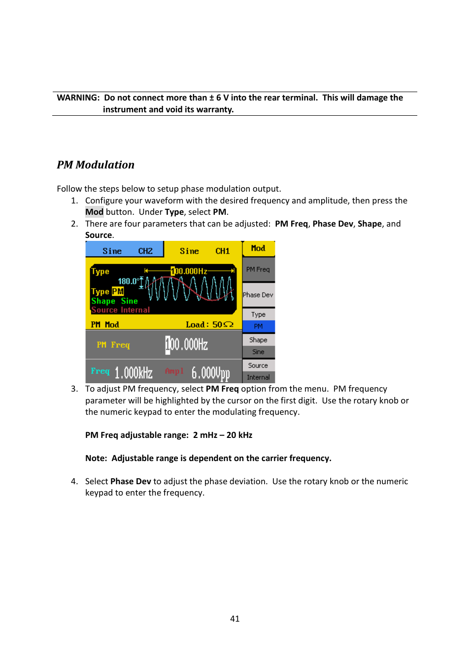 Pm modulation | B&K Precision 4052-4055 - Manual User Manual | Page 41 / 78