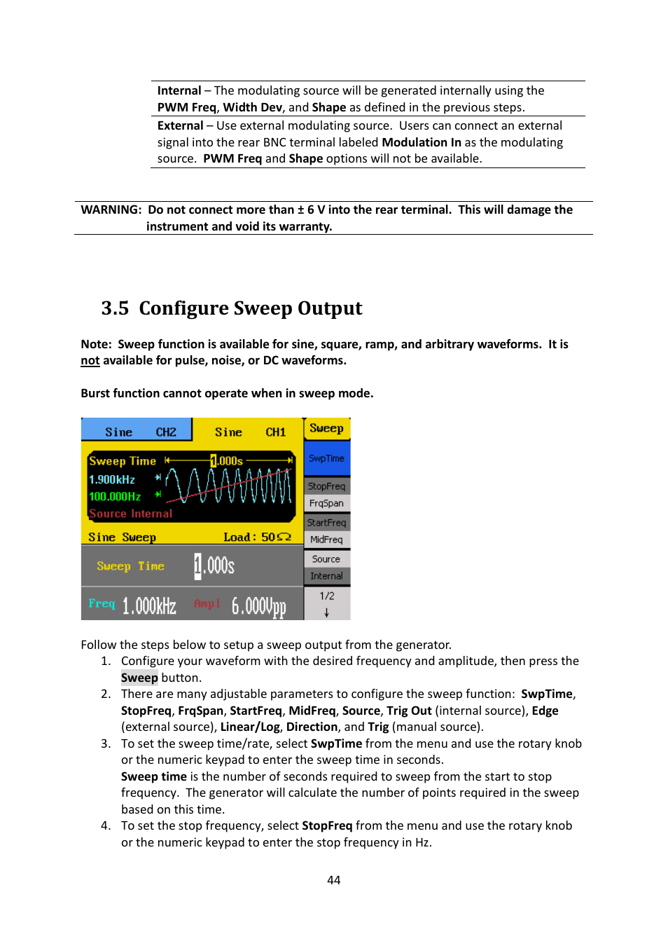 5 configure sweep output, Configure sweep output | B&K Precision 4052-4055 - Manual User Manual | Page 44 / 78