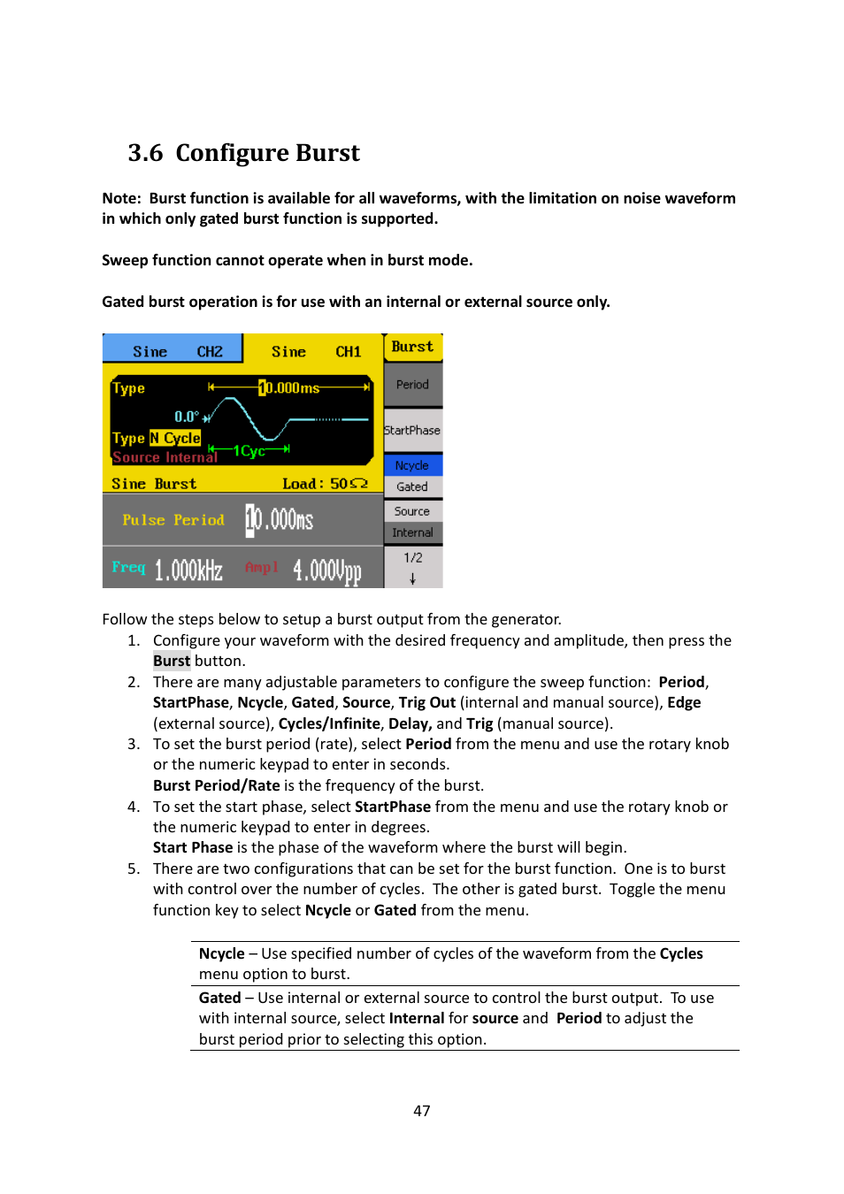 6 configure burst, Configure burst | B&K Precision 4052-4055 - Manual User Manual | Page 47 / 78