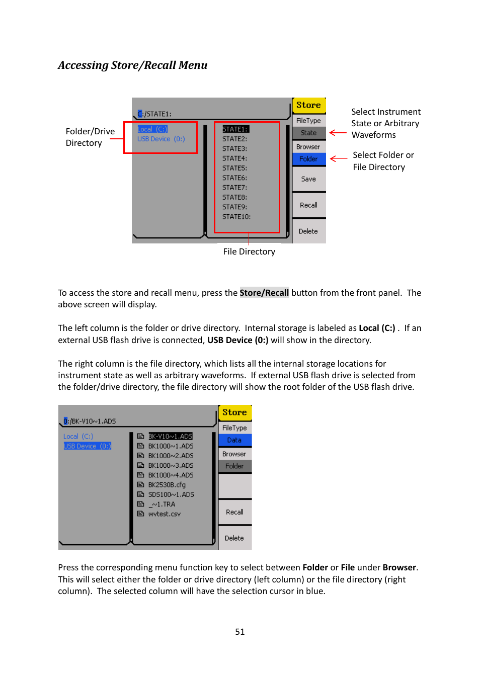 Accessing store/recall menu | B&K Precision 4052-4055 - Manual User Manual | Page 51 / 78