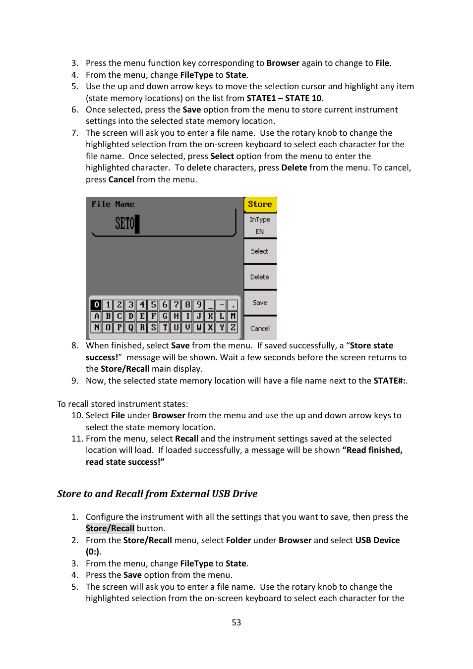 Store to and recall from external usb drive | B&K Precision 4052-4055 - Manual User Manual | Page 53 / 78