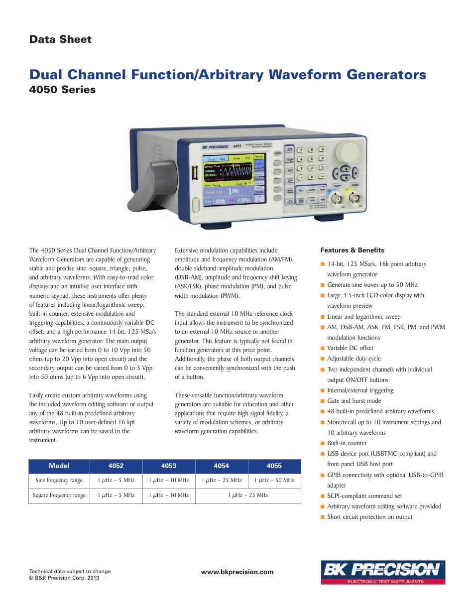B&K Precision 4052-4055 - Datasheet User Manual | 5 pages