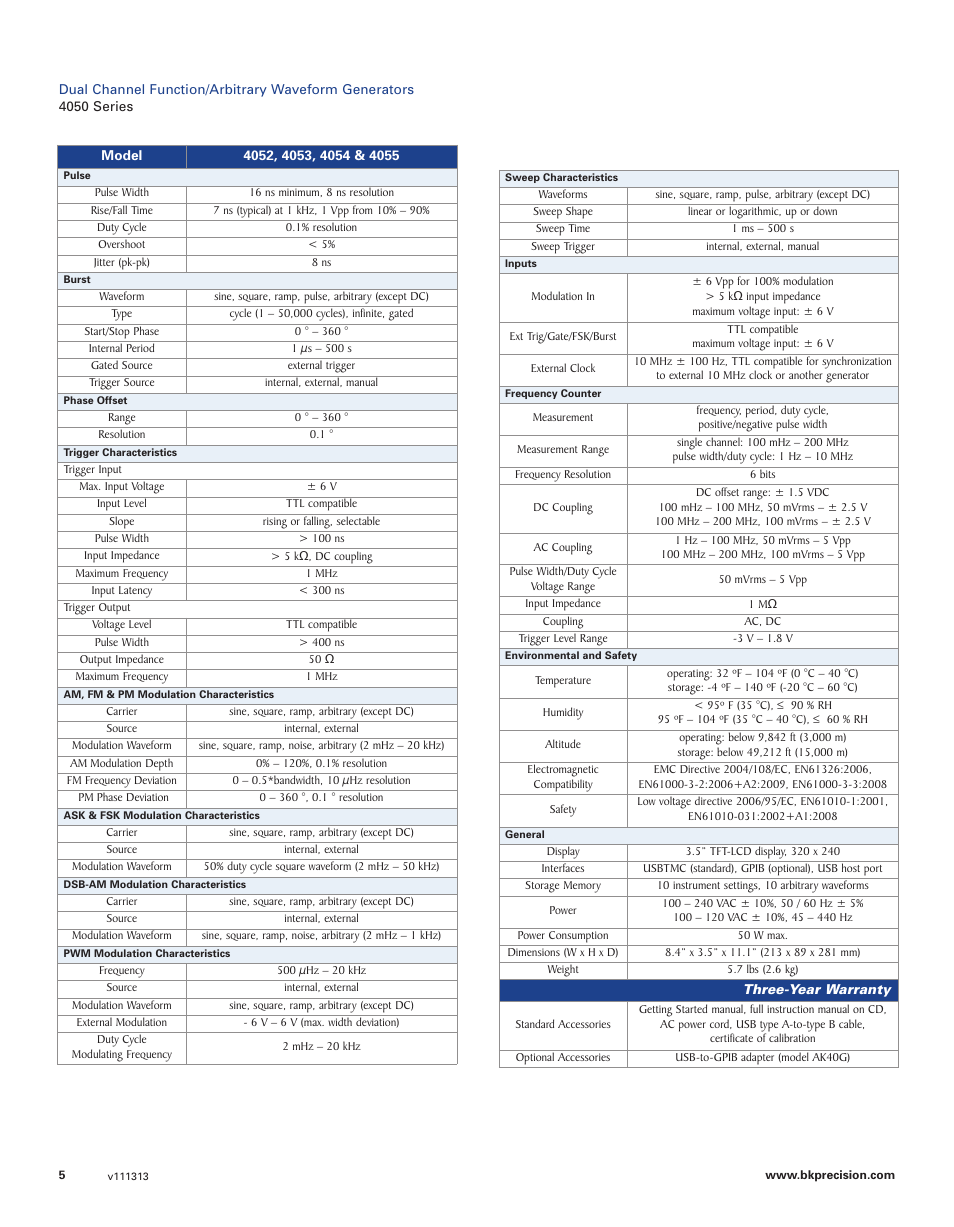 B&K Precision 4052-4055 - Datasheet User Manual | Page 5 / 5