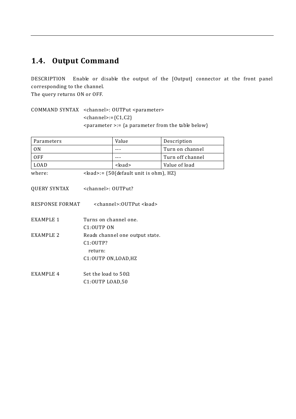 Output command | B&K Precision 4052-4055 - Programming Manual User Manual | Page 10 / 33