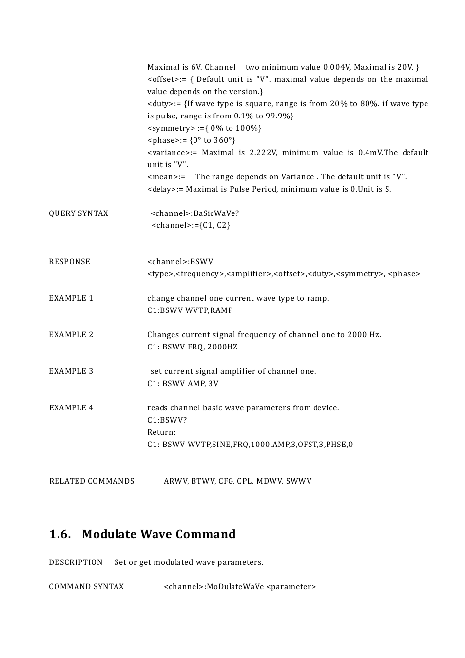 Modulate wave command | B&K Precision 4052-4055 - Programming Manual User Manual | Page 12 / 33