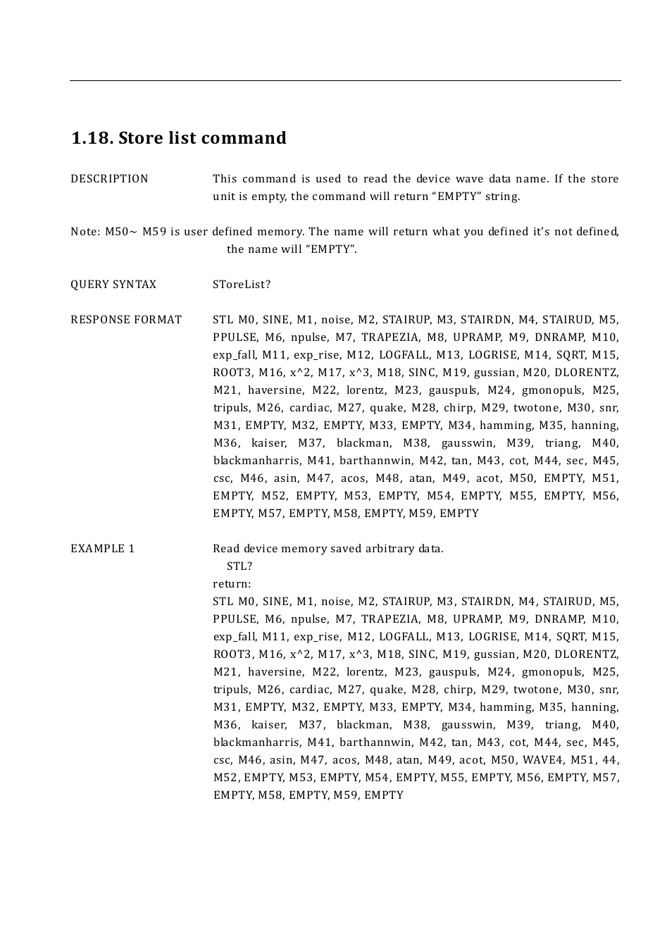 Store list command | B&K Precision 4052-4055 - Programming Manual User Manual | Page 28 / 33