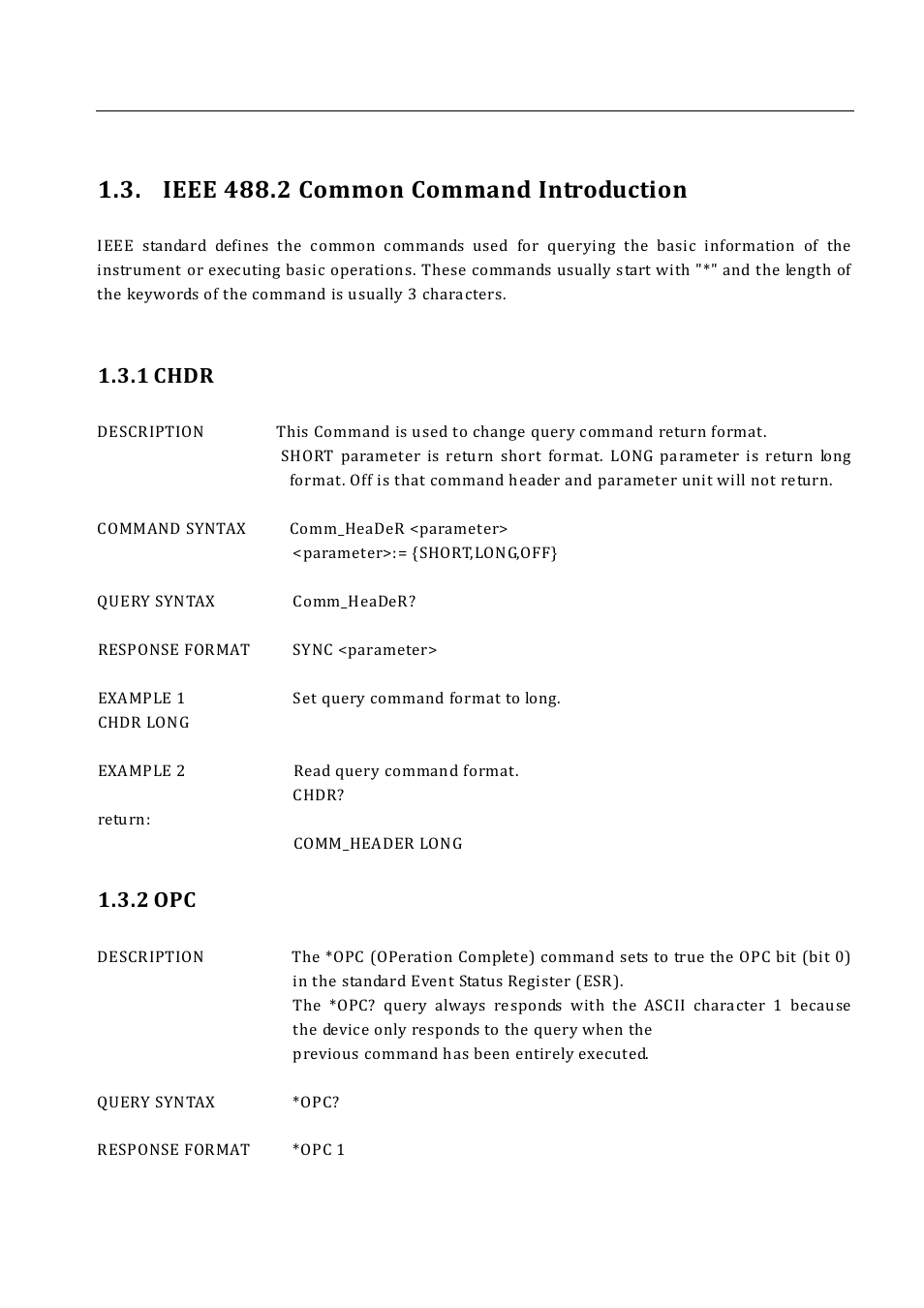 Ieee 488.2 common command introduction, 1 chdr, 2 opc | B&K Precision 4052-4055 - Programming Manual User Manual | Page 8 / 33