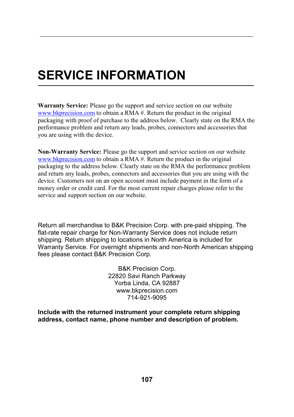 Service information | B&K Precision 4045B - Manual User Manual | Page 107 / 110