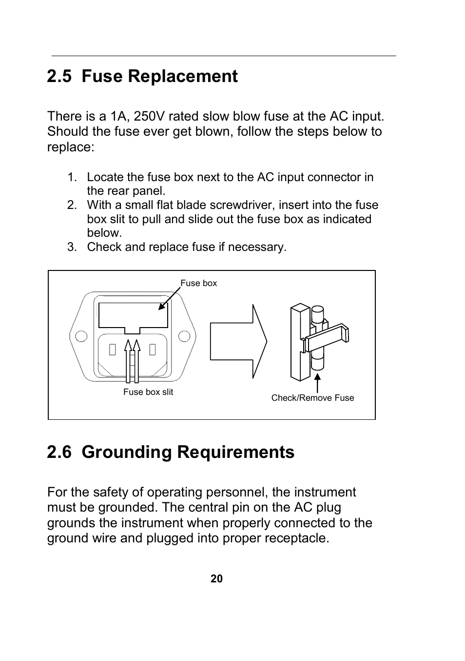 5 fuse replacement, 6 grounding requirements | B&K Precision 4045B - Manual User Manual | Page 20 / 110