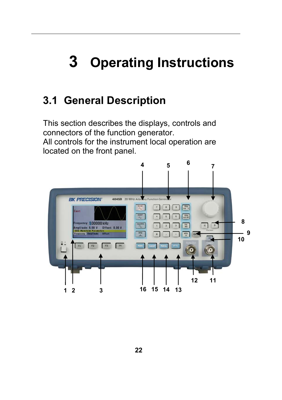 3 operating instructions, 1 general description, Operating instructions | B&K Precision 4045B - Manual User Manual | Page 22 / 110