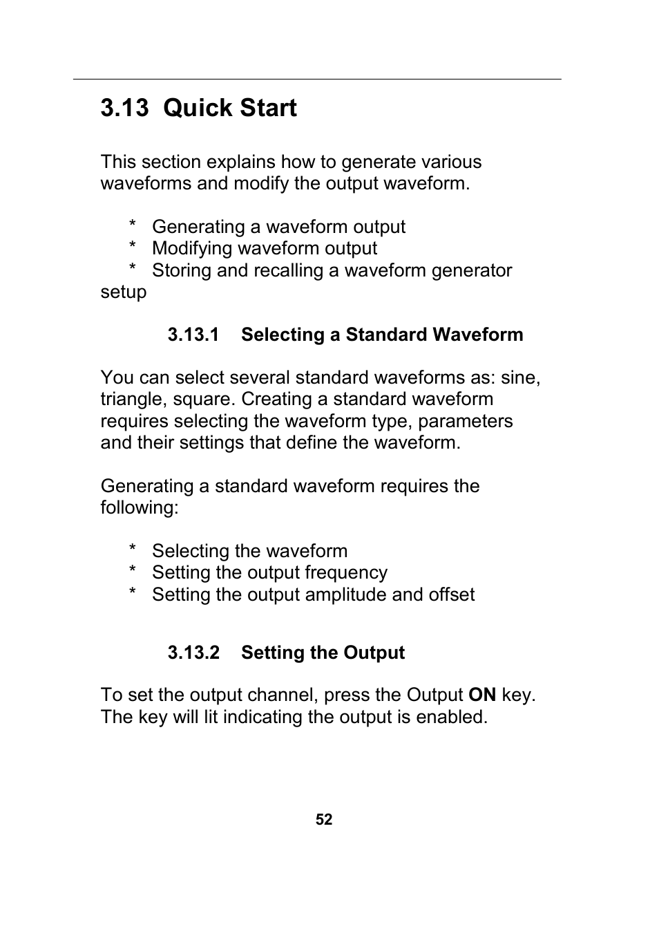 13 quick start, 1 selecting a standard waveform, 2 setting the output | B&K Precision 4045B - Manual User Manual | Page 52 / 110