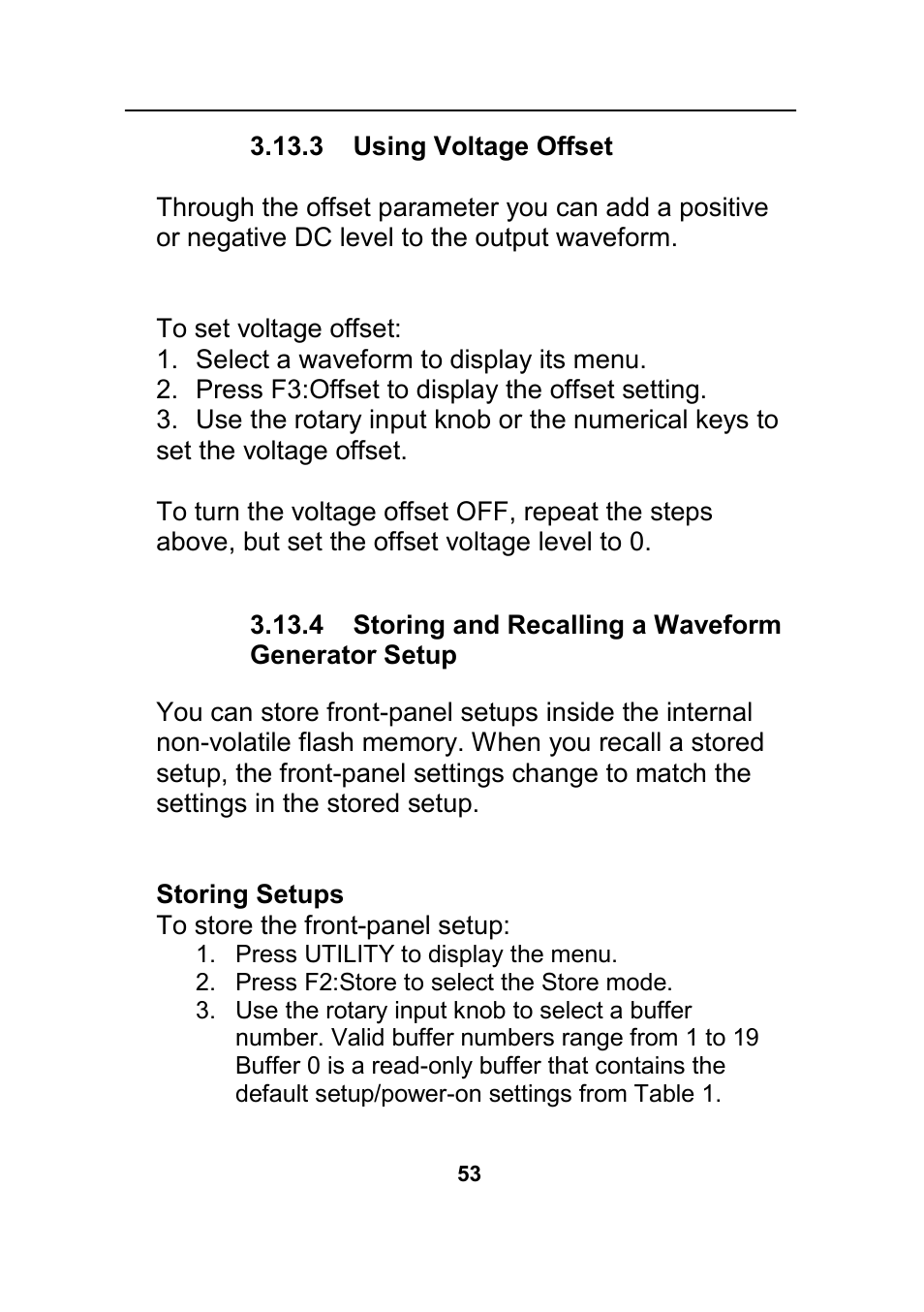 3 using voltage offset, 4 storing and recalling a waveform generator setup, 4 storing and recalling a | Waveform generator setup | B&K Precision 4045B - Manual User Manual | Page 53 / 110