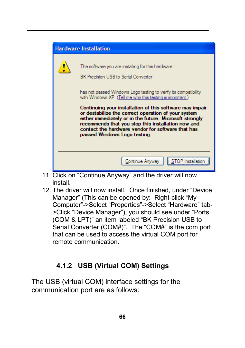 2 usb (virtual com) settings | B&K Precision 4045B - Manual User Manual | Page 66 / 110