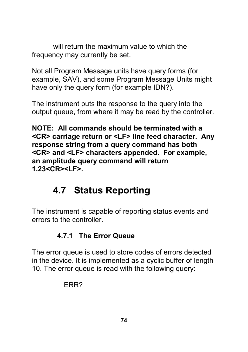 7 status reporting, 1 the error queue | B&K Precision 4045B - Manual User Manual | Page 74 / 110