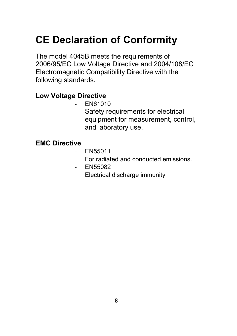 Ce declaration of conformity | B&K Precision 4045B - Manual User Manual | Page 8 / 110