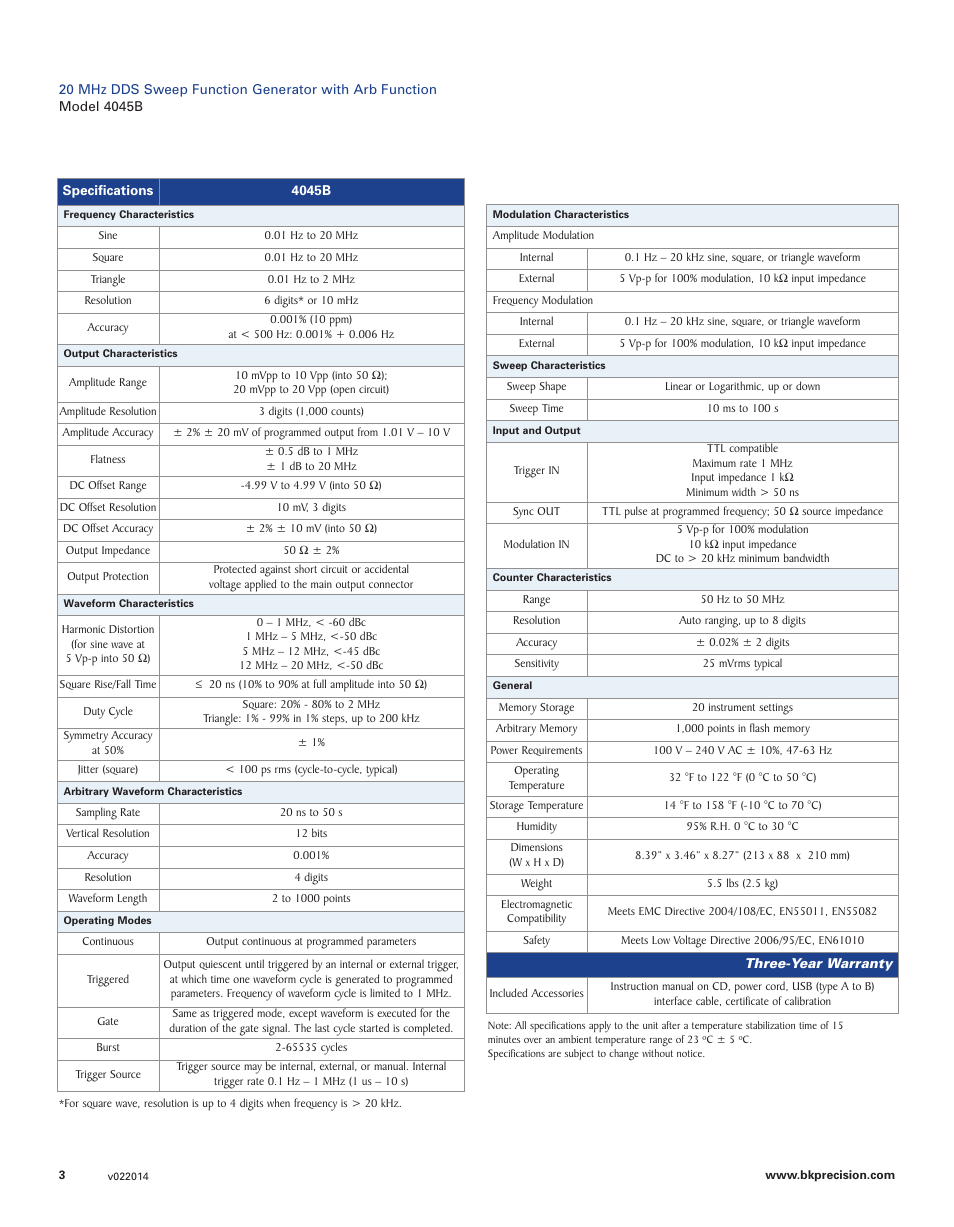 B&K Precision 4045B - Datasheet User Manual | Page 3 / 3