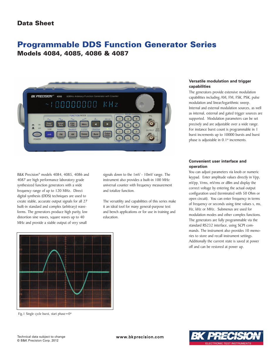 B&K Precision 4084-4087 - Datasheet User Manual | 2 pages