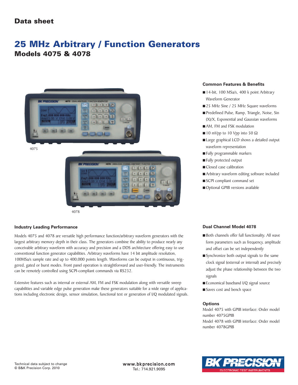 B&K Precision 4078 - Datasheet User Manual | 4 pages