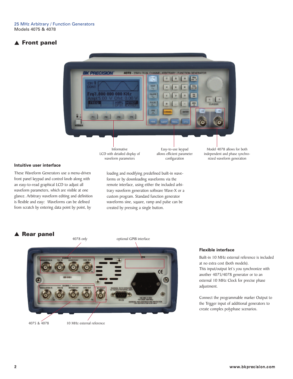 Front panel ▲ rear panel | B&K Precision 4078 - Datasheet User Manual | Page 2 / 4