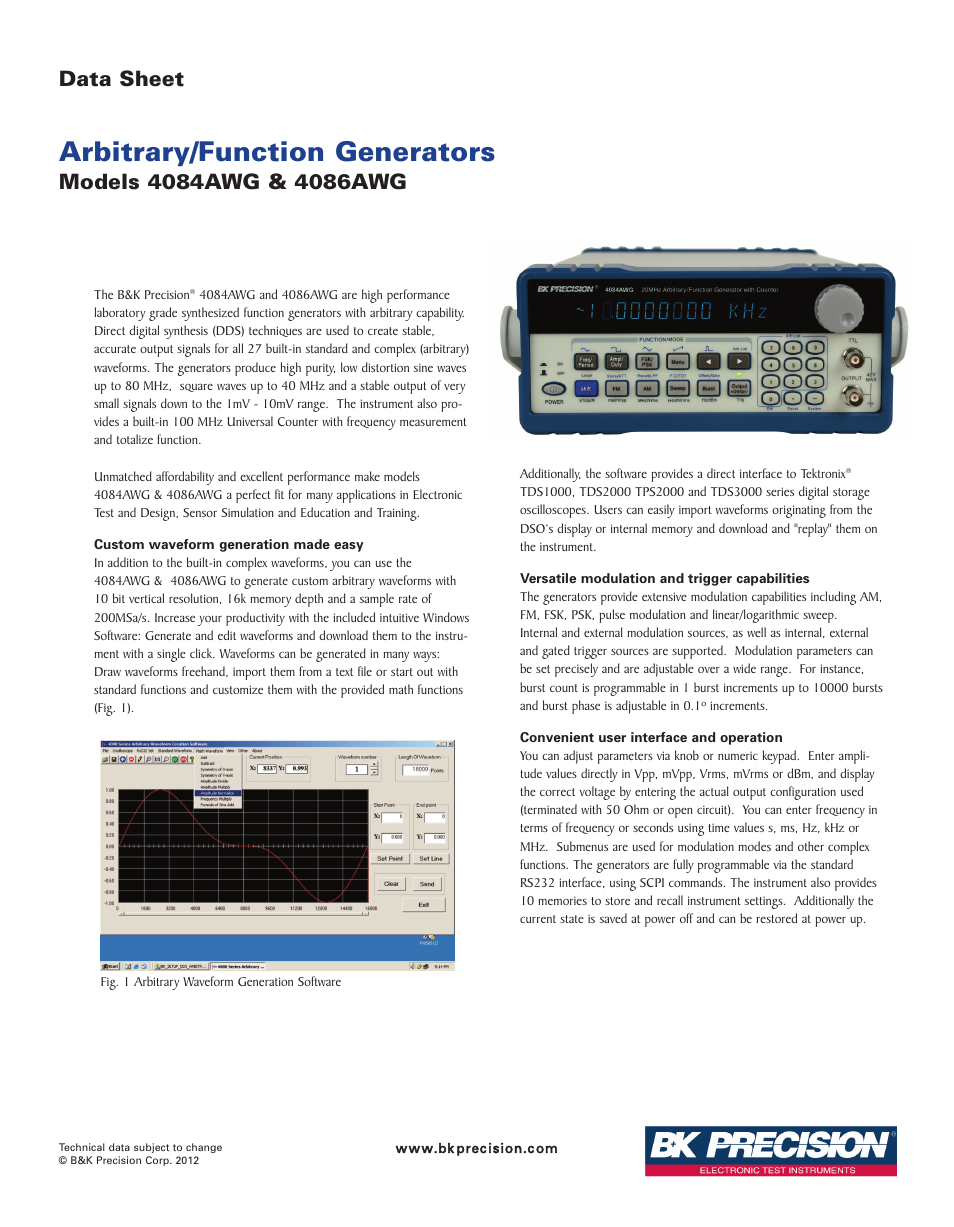 B&K Precision 4086AWG - Datasheet User Manual | 2 pages