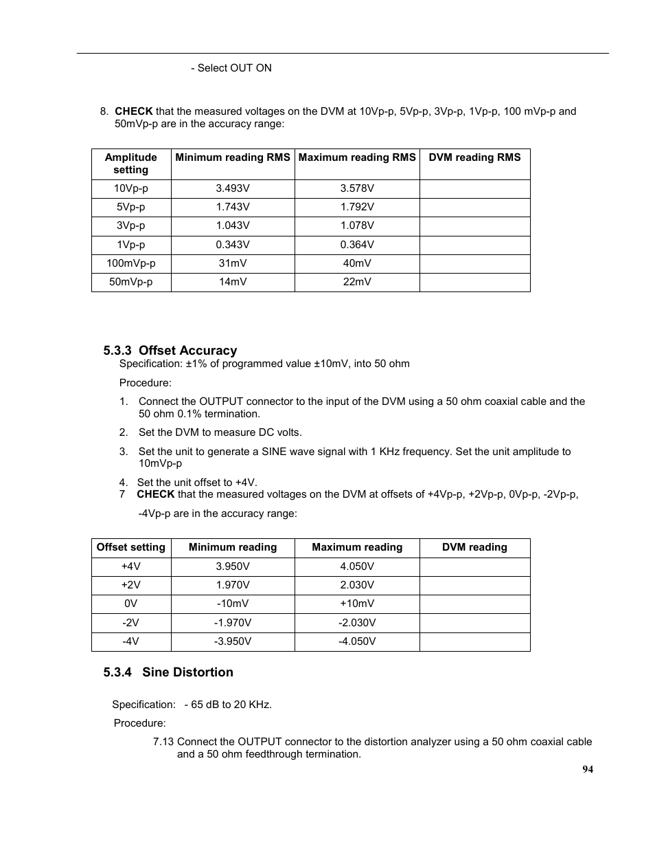 3 offset accuracy, 4 sine distortion | B&K Precision 4079 - Manual User Manual | Page 100 / 106
