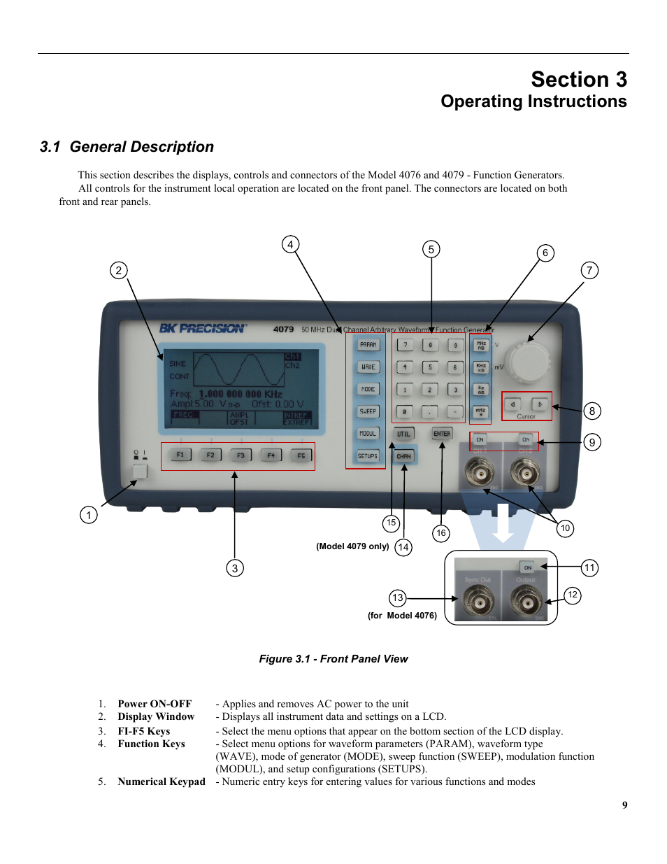Section 3, Operating instructions, 1 general description | B&K Precision 4079 - Manual User Manual | Page 15 / 106