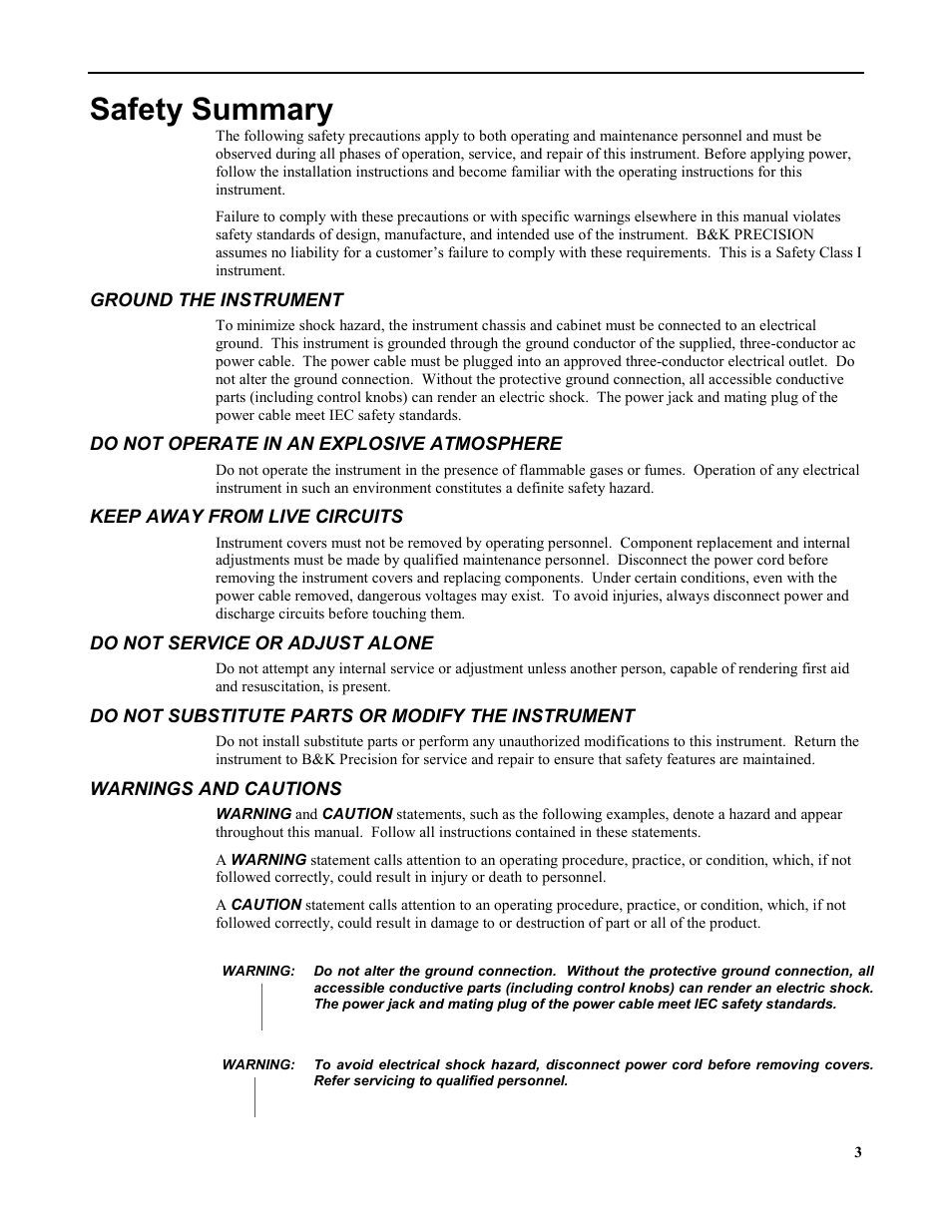 Safety summary | B&K Precision 4079 - Manual User Manual | Page 3 / 106