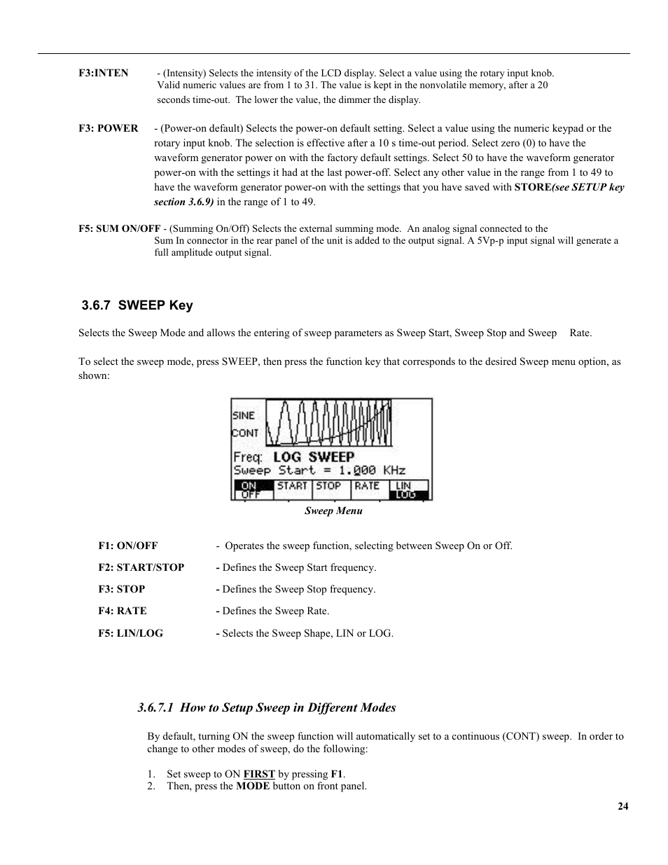 7 sweep key, 1 how to setup sweep in different modes | B&K Precision 4079 - Manual User Manual | Page 30 / 106