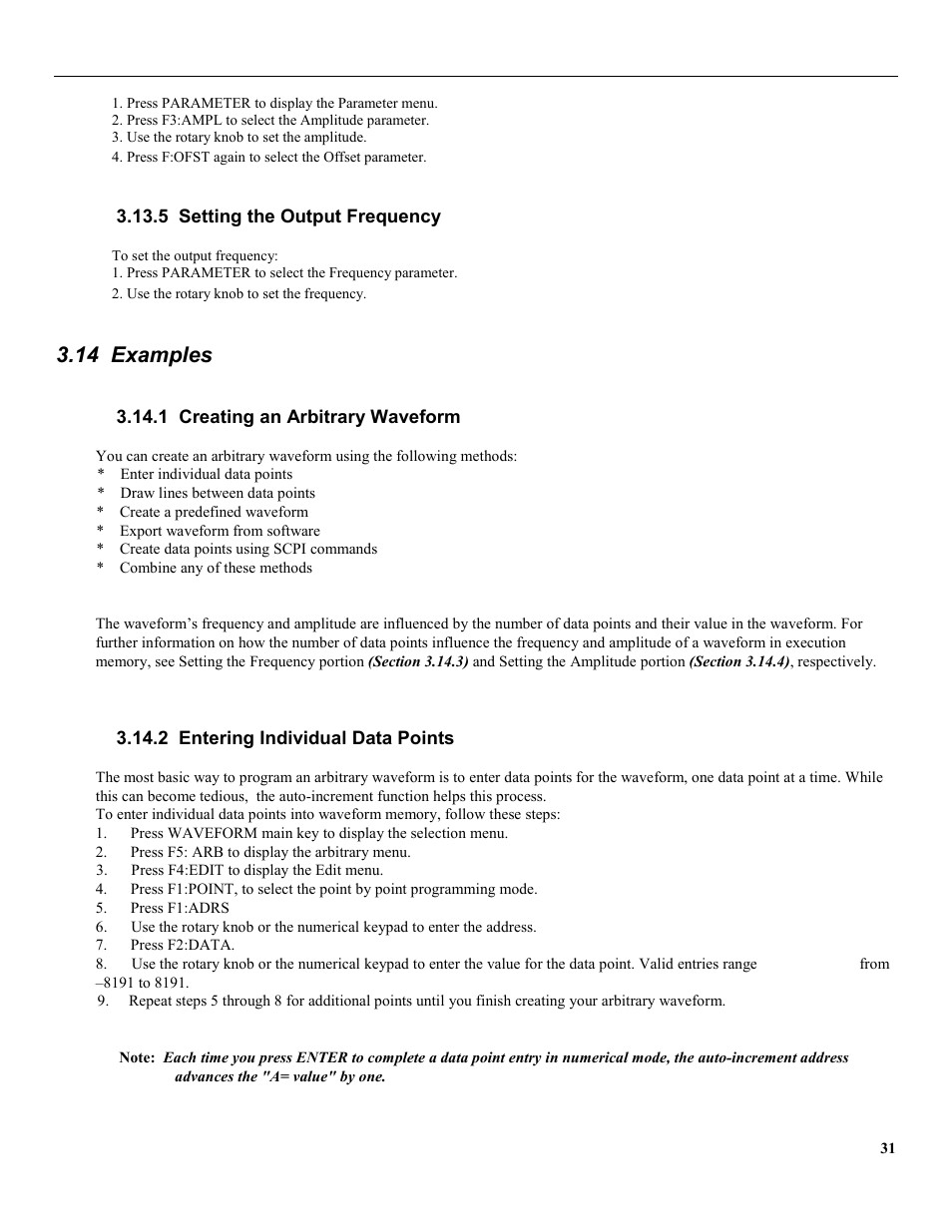 5 setting the output frequency, 14 examples, 1 creating an arbitrary waveform | 2 entering individual data points | B&K Precision 4079 - Manual User Manual | Page 37 / 106
