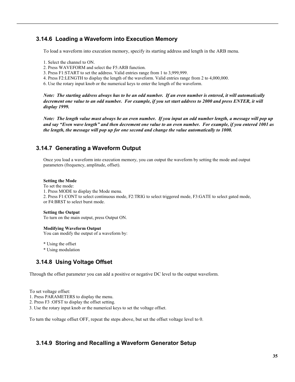 6 loading a waveform into execution memory, 7 generating a waveform output, 8 using voltage offset | 9 storing and recalling a waveform generator setup | B&K Precision 4079 - Manual User Manual | Page 41 / 106
