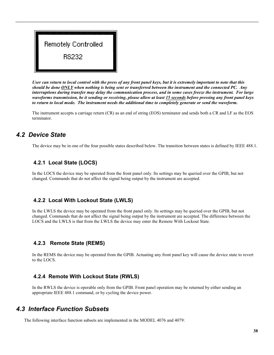 2 device state, 1 local state (locs), 2 local with lockout state (lwls) | 3 remote state (rems), 4 remote with lockout state (rwls), 3 interface function subsets | B&K Precision 4079 - Manual User Manual | Page 44 / 106