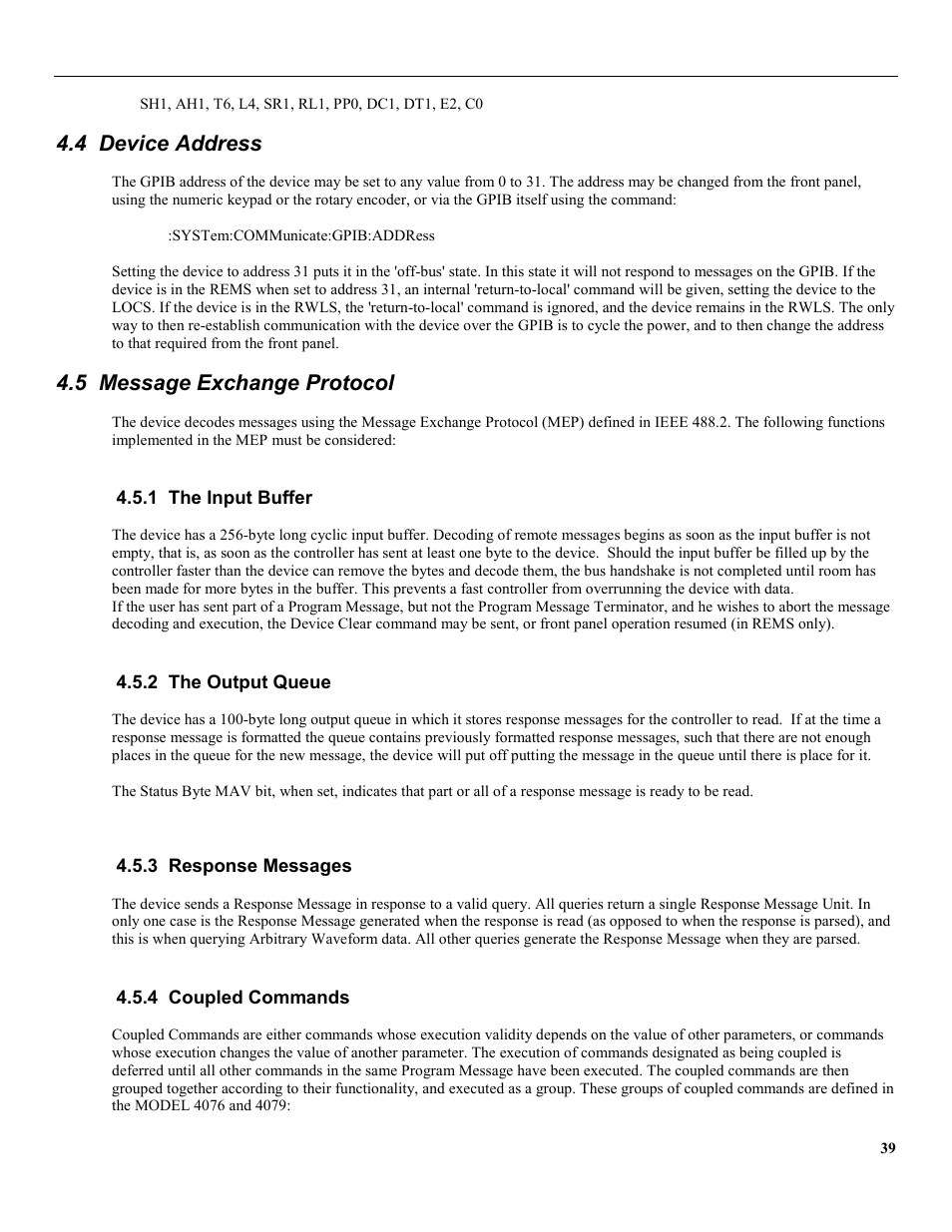 4 device address, 5 message exchange protocol, 1 the input buffer | 2 the output queue, 3 response messages, 4 coupled commands | B&K Precision 4079 - Manual User Manual | Page 45 / 106
