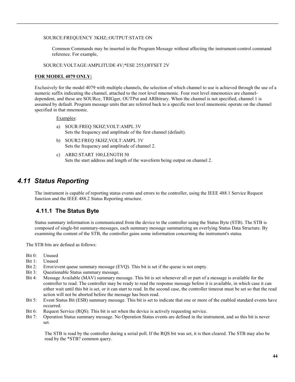 11 status reporting, 1 the status byte | B&K Precision 4079 - Manual User Manual | Page 50 / 106