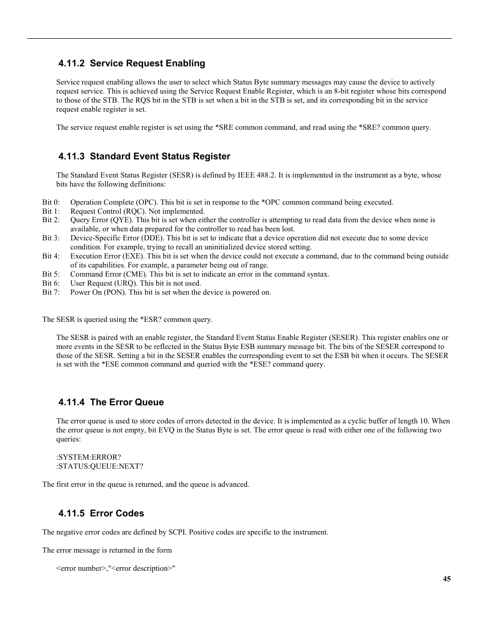 2 service request enabling, 3 standard event status register, 4 the error queue | 5 error codes | B&K Precision 4079 - Manual User Manual | Page 51 / 106