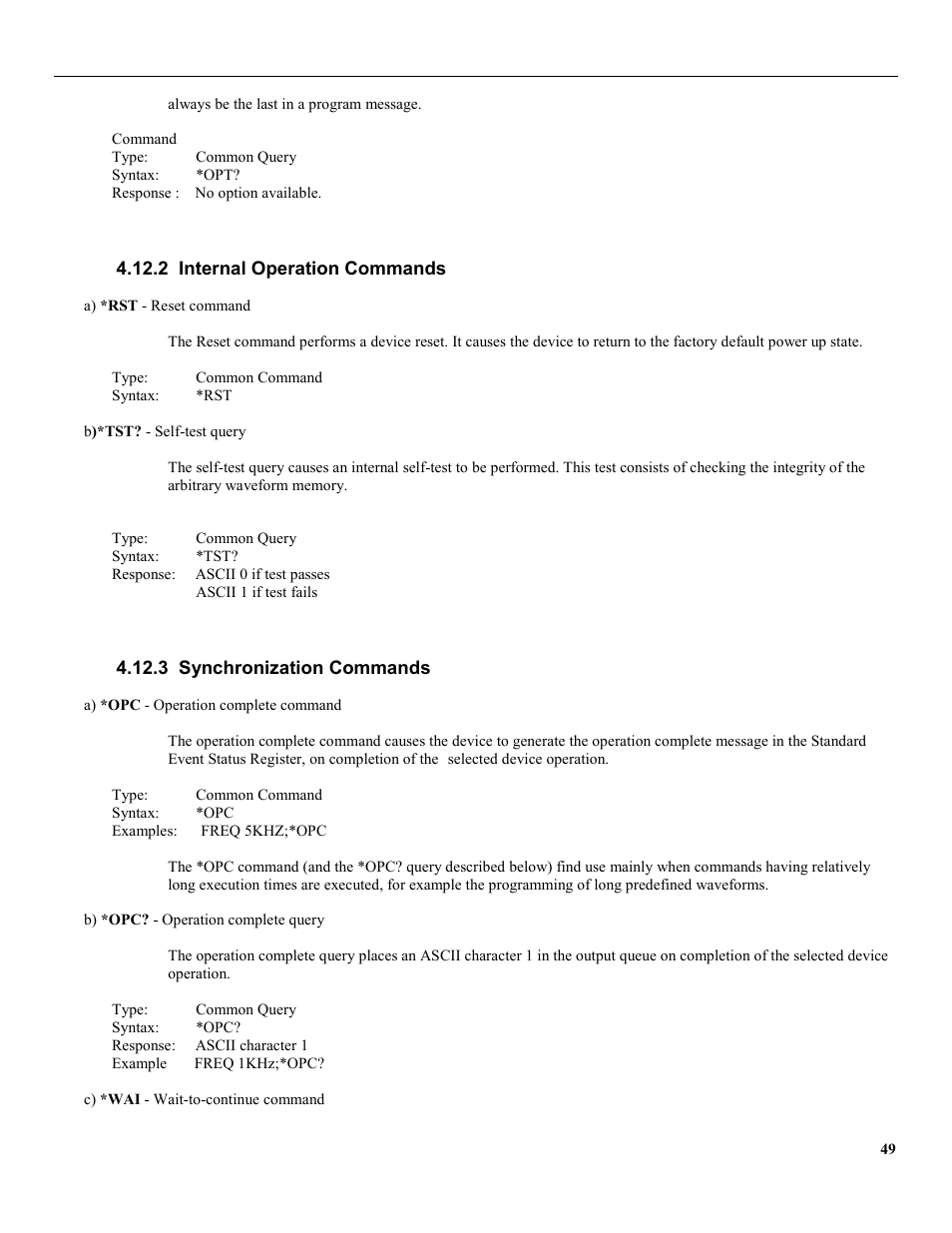2 internal operation commands, 3 synchronization commands | B&K Precision 4079 - Manual User Manual | Page 55 / 106
