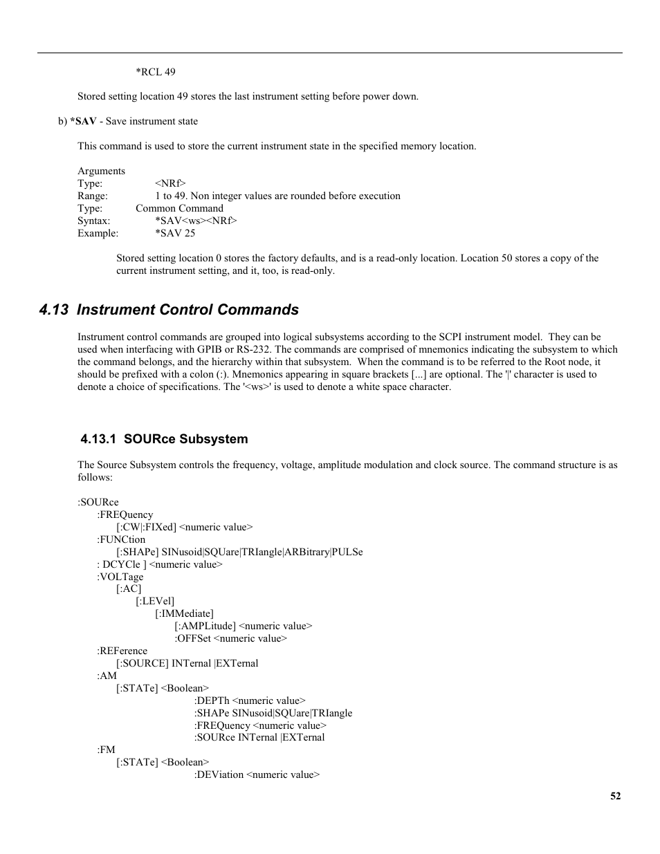 13 instrument control commands, 1 source subsystem | B&K Precision 4079 - Manual User Manual | Page 58 / 106