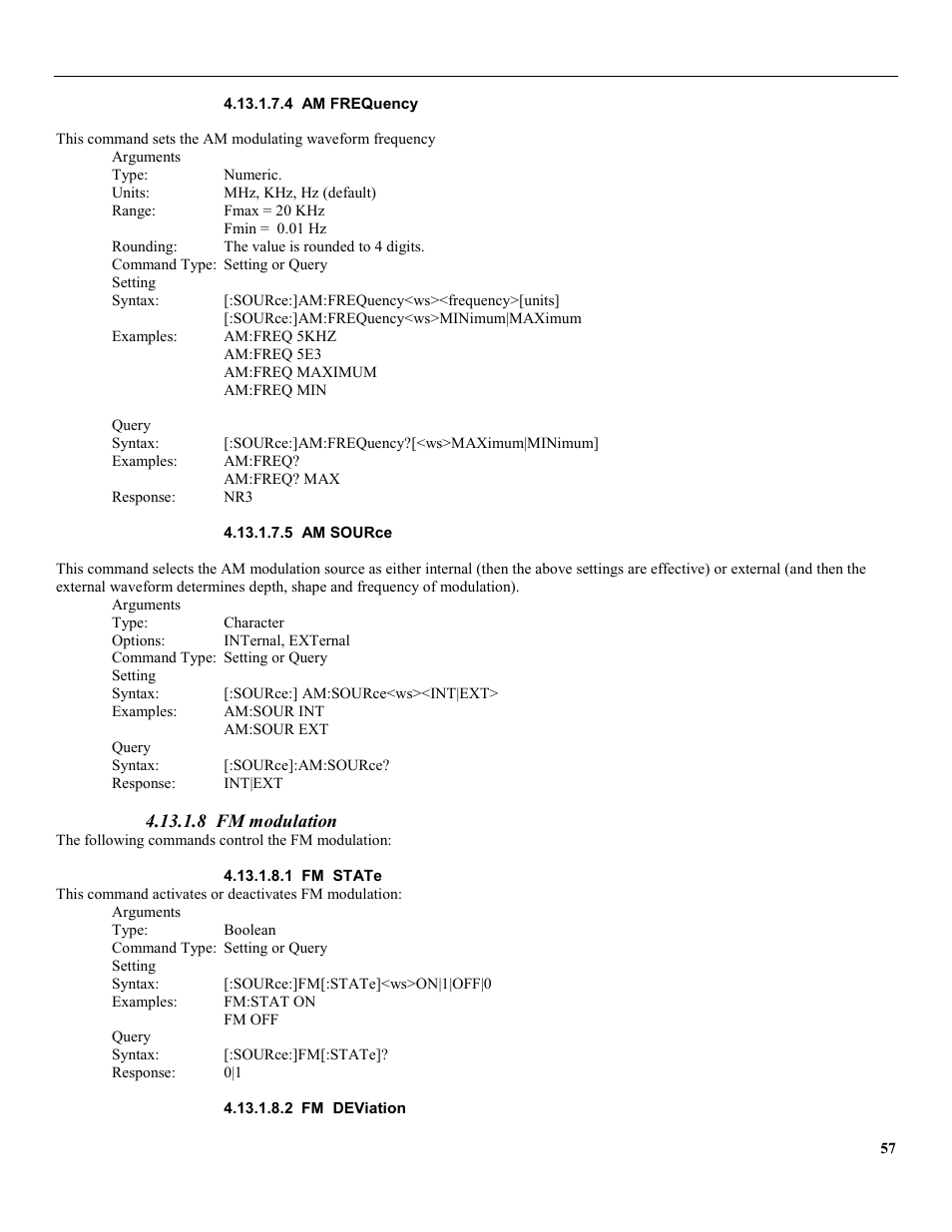 4 am frequency, 5 am source, 8 fm modulation | 1 fm state, 2 fm deviation | B&K Precision 4079 - Manual User Manual | Page 63 / 106