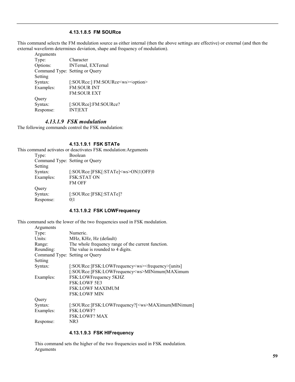 5 fm source, 9 fsk modulation, 1 fsk state | 2 fsk lowfrequency, 3 fsk hifrequency | B&K Precision 4079 - Manual User Manual | Page 65 / 106