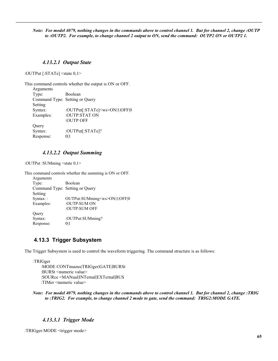 1 output state, 2 output summing, 3 trigger subsystem | 1 trigger mode | B&K Precision 4079 - Manual User Manual | Page 71 / 106