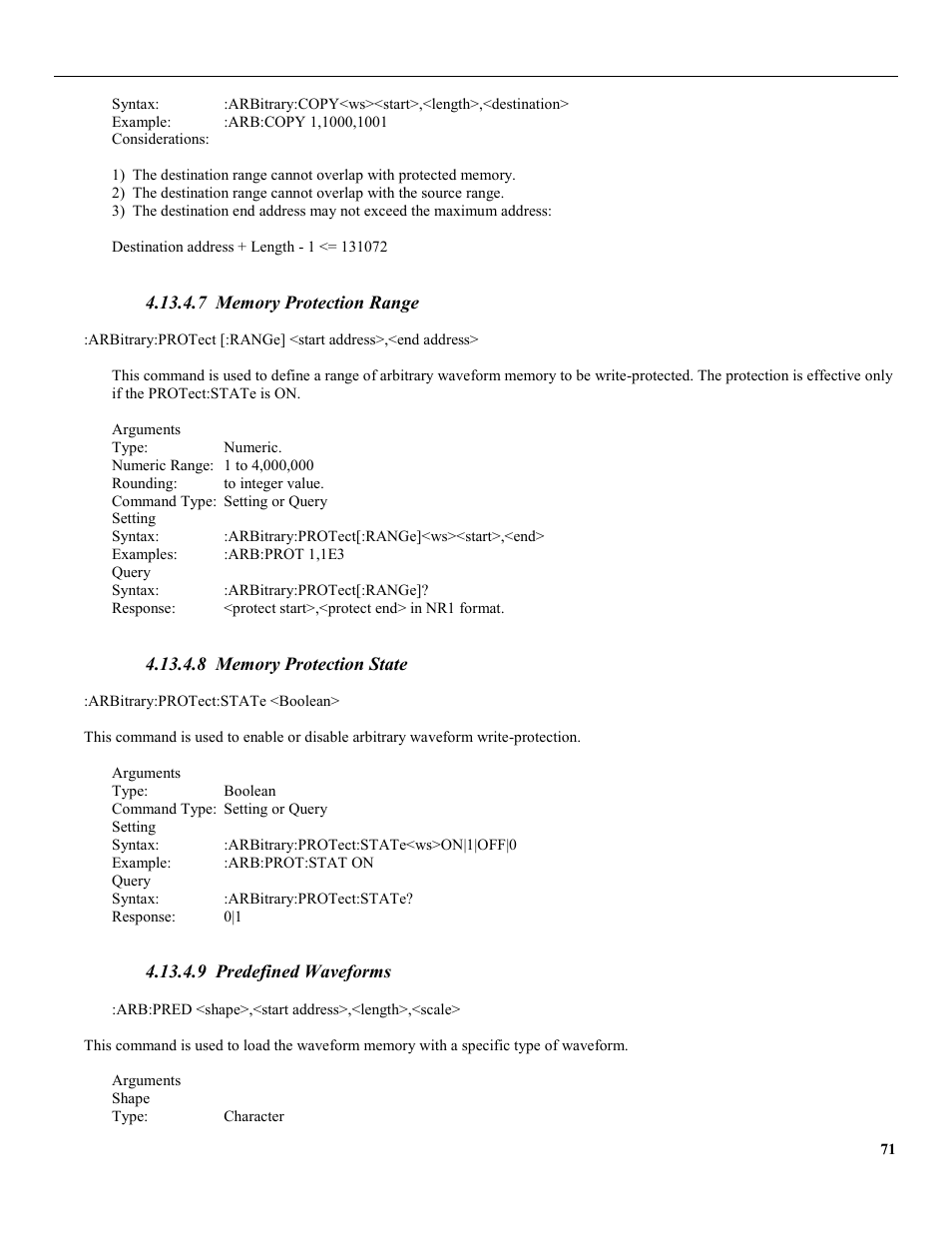 7 memory protection range, 8 memory protection state, 9 predefined waveforms | B&K Precision 4079 - Manual User Manual | Page 77 / 106