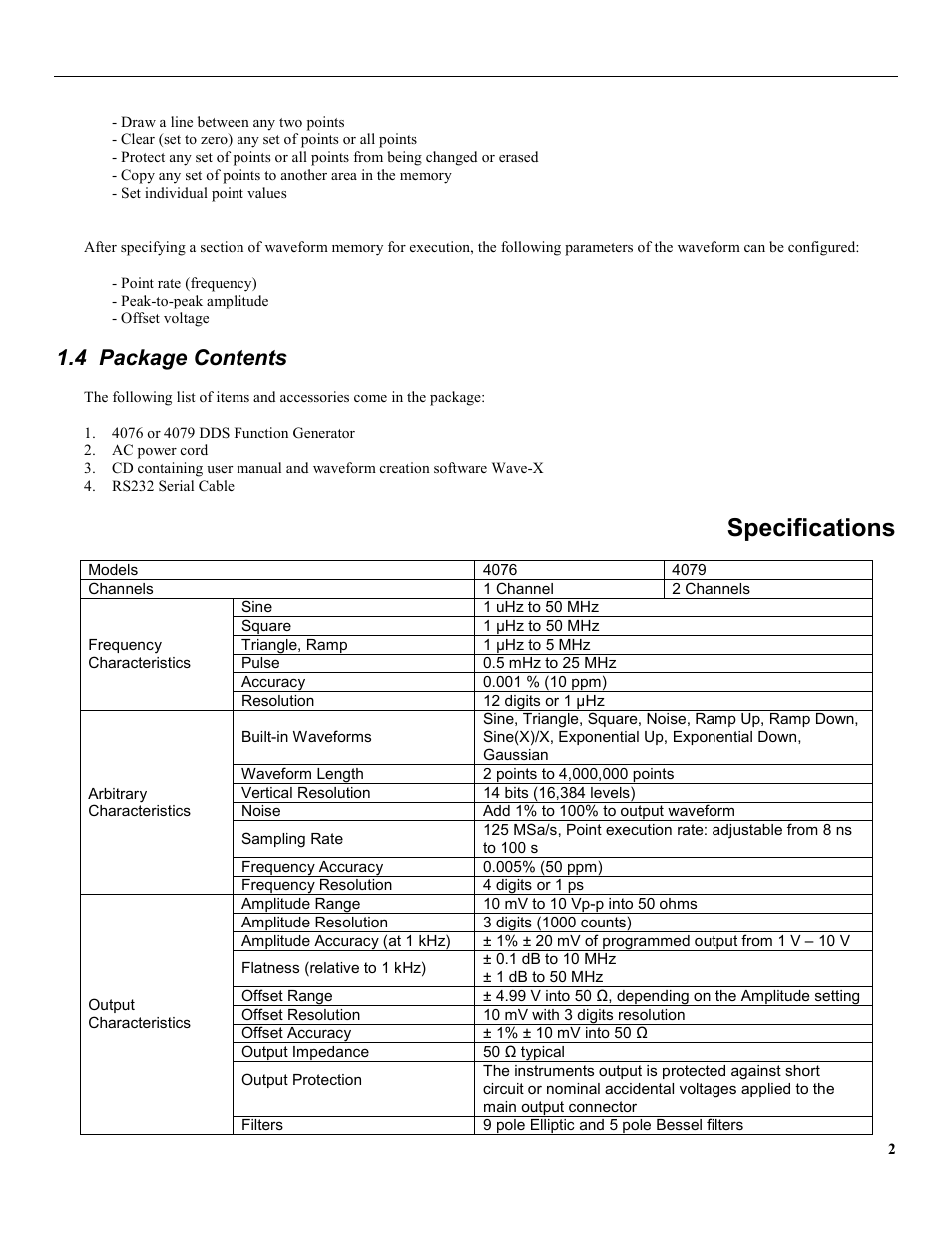 4 package contents, Specifications | B&K Precision 4079 - Manual User Manual | Page 8 / 106