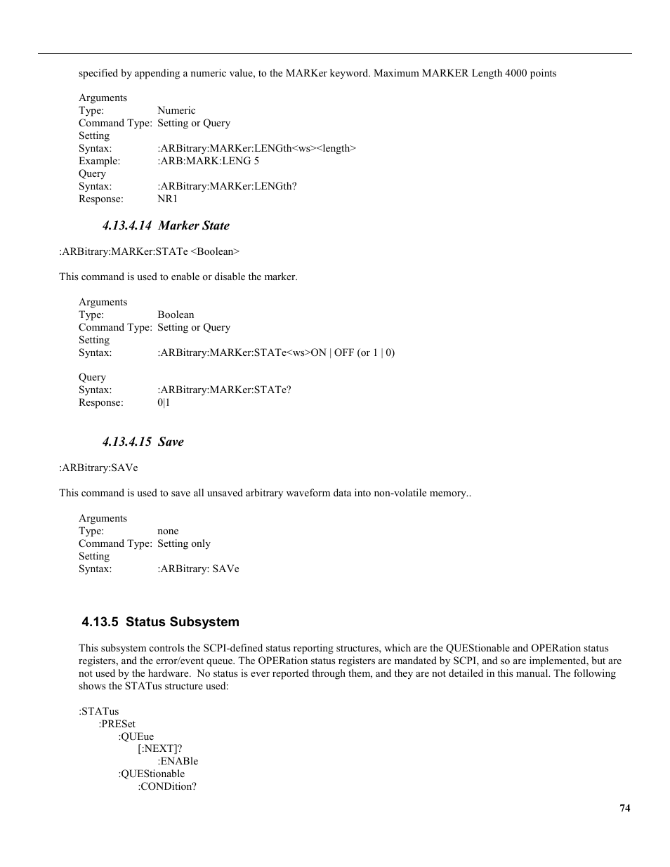 14 marker state, 15 save, 5 status subsystem | B&K Precision 4079 - Manual User Manual | Page 80 / 106