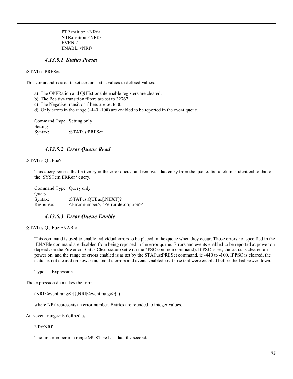 1 status preset, 2 error queue read, 3 error queue enable | B&K Precision 4079 - Manual User Manual | Page 81 / 106