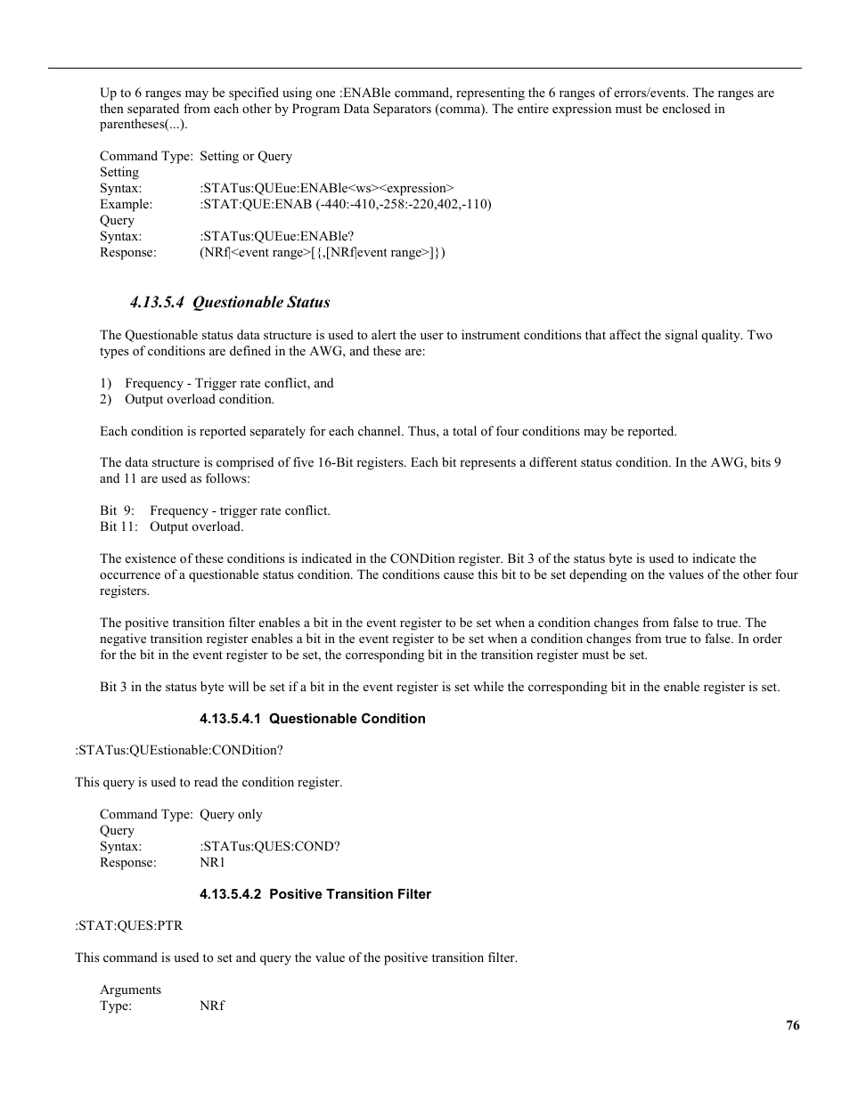 4 questionable status, 1 questionable condition, 2 positive transition filter | B&K Precision 4079 - Manual User Manual | Page 82 / 106