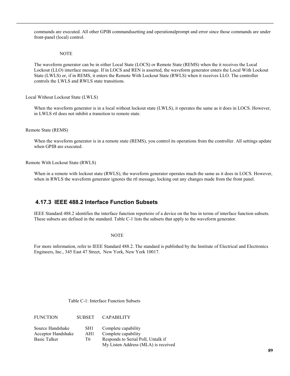 3 ieee 488.2 interface function subsets | B&K Precision 4079 - Manual User Manual | Page 95 / 106