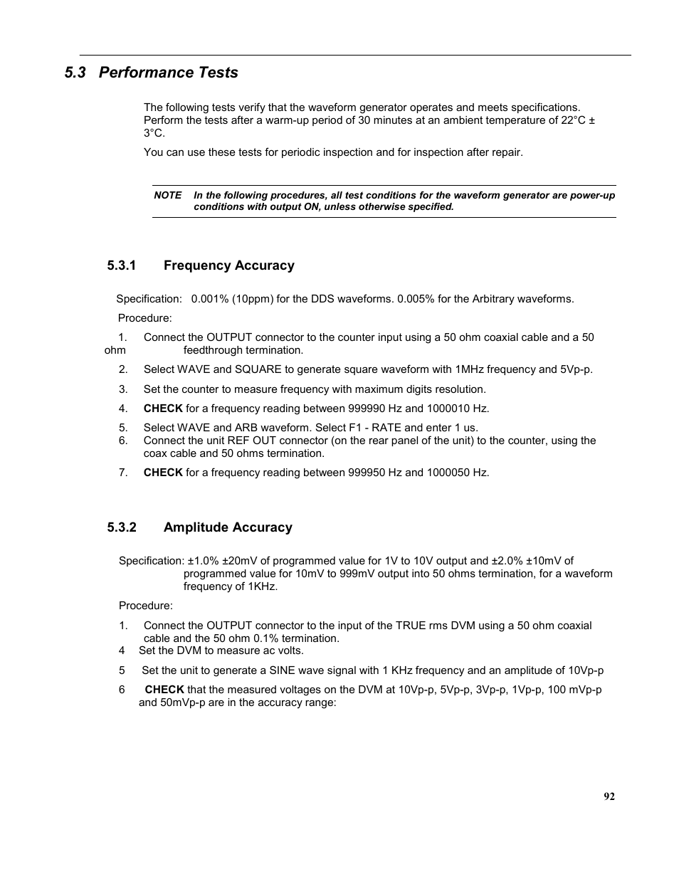 3 performance tests, 1 frequency accuracy, 2 amplitude accuracy | B&K Precision 4079 - Manual User Manual | Page 98 / 106