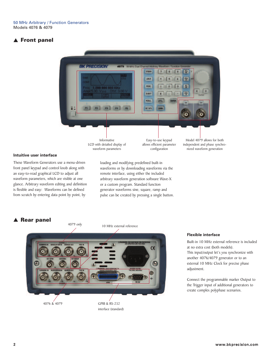 Front panel ▲ rear panel | B&K Precision 4079 - Datasheet User Manual | Page 2 / 4