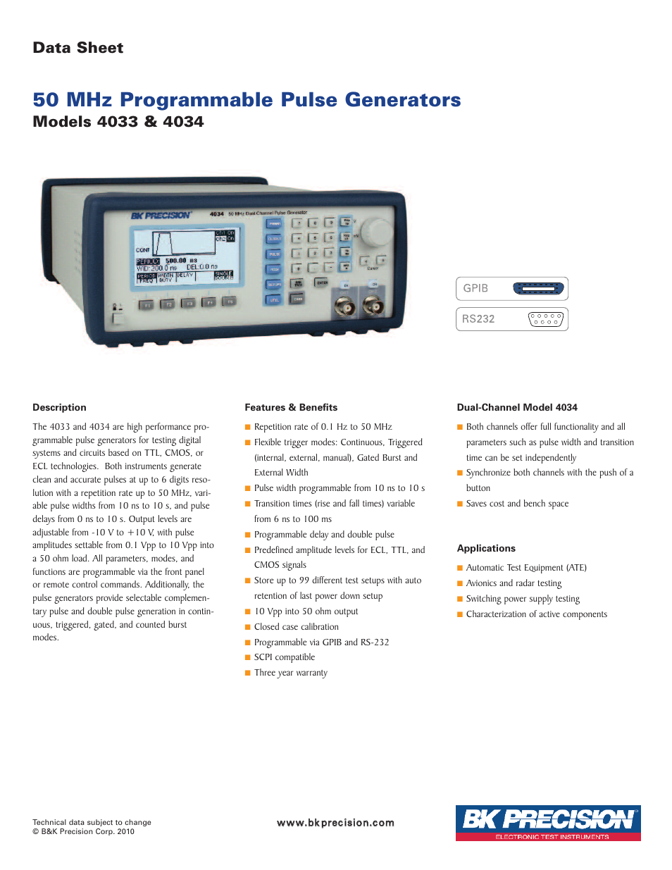 B&K Precision 4034 - Datasheet User Manual | 3 pages