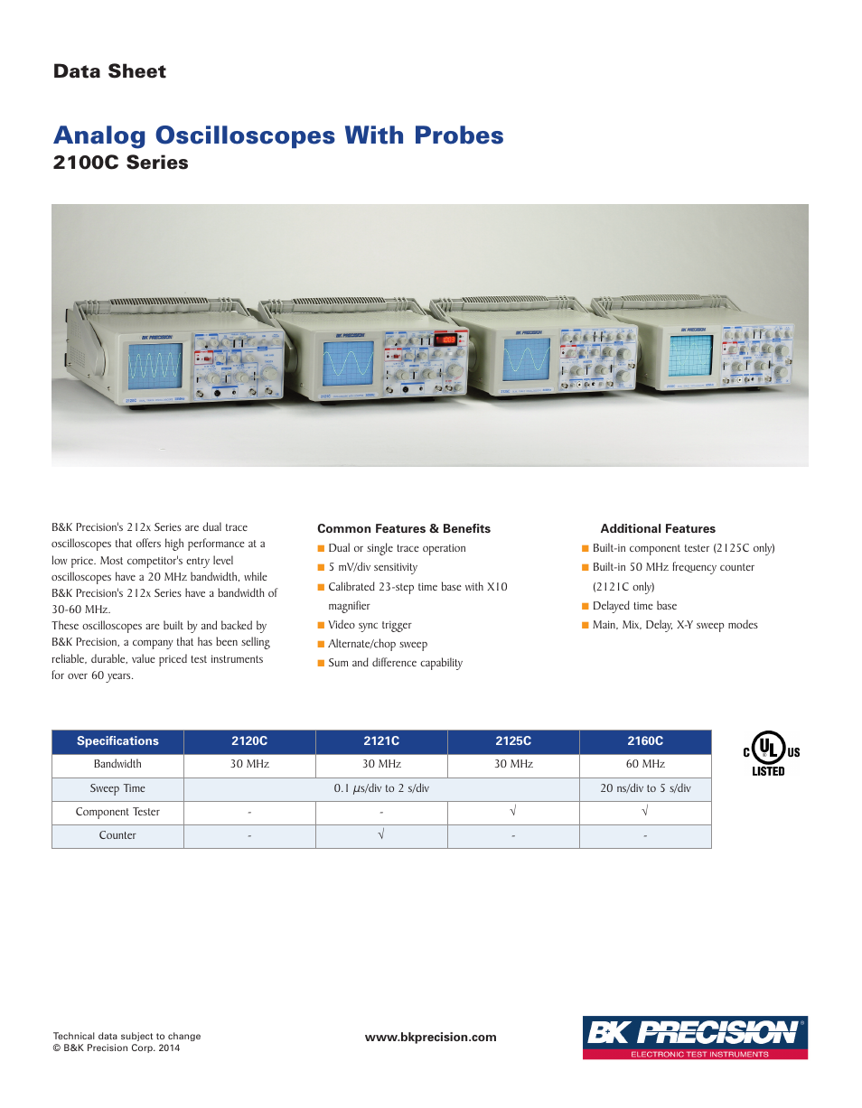 B&K Precision 2100C Series - Datasheet User Manual | 2 pages